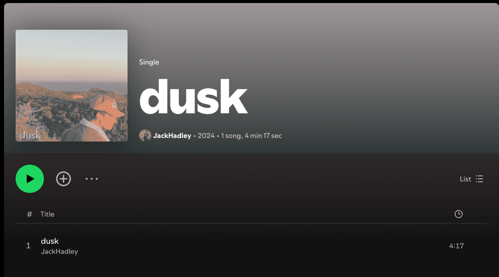 Jack Hadley — Dusk single artwork