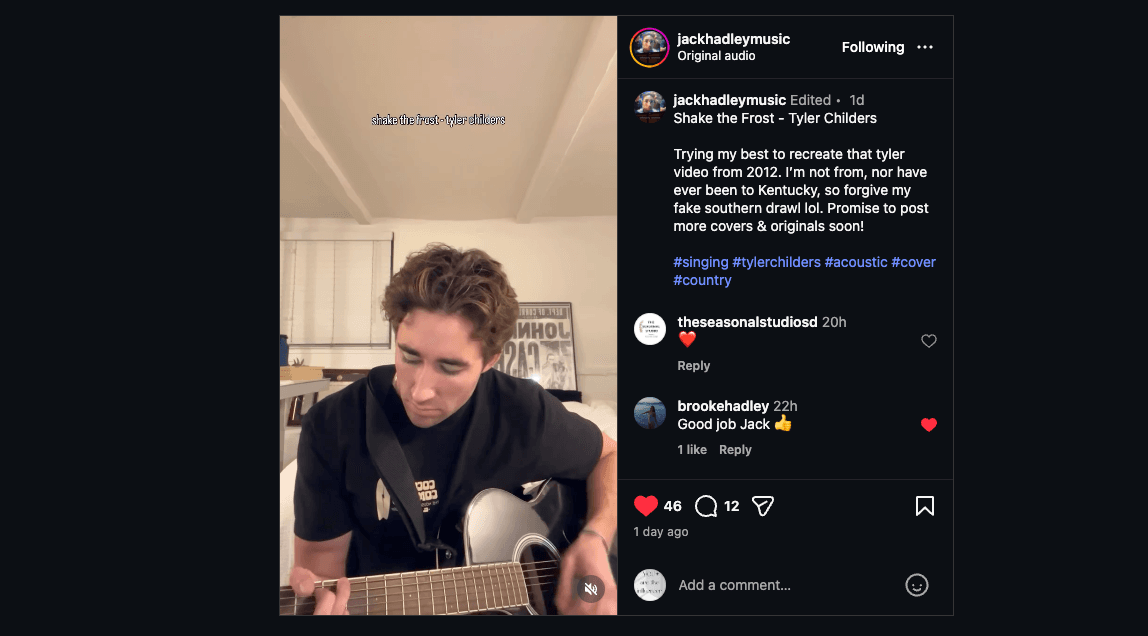 Jack Hadley Music - Instagram reel thumbnail